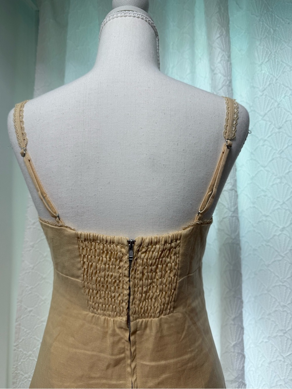 Reformation Cream Midi Slip Dress with Red Floral Embroidery - Picture 8 of 13